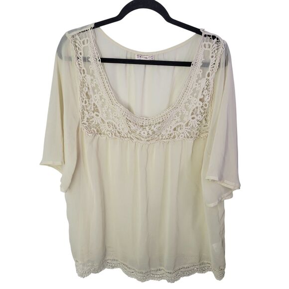 Truce Womens Sz XL Ivory Solid Short Sleeve Blouse - Picture 1 of 11